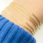 14K Solid Yellow Gold Flat Curb Link Chain