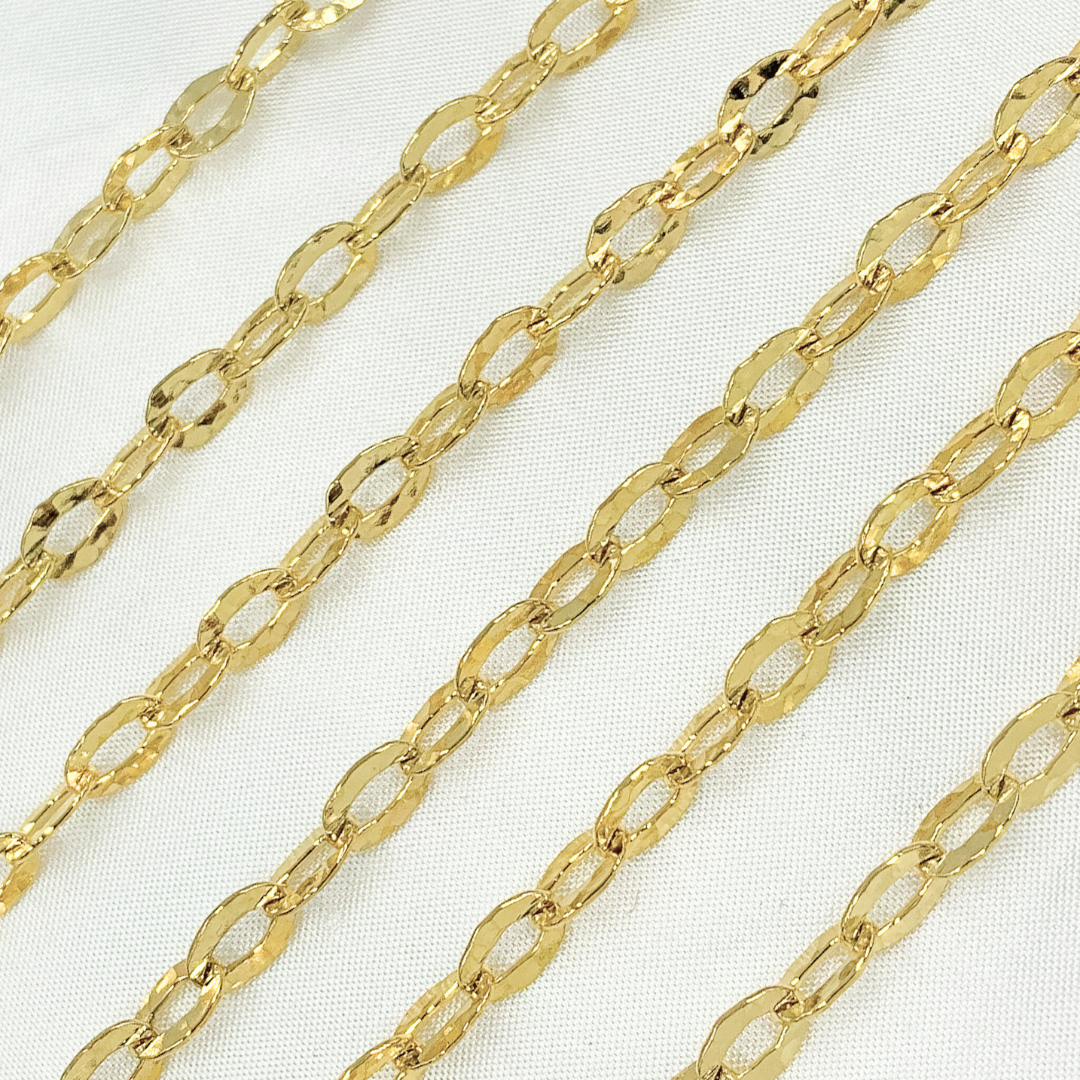Gold Plated 925 Sterling Silver Flat Hammered Oval Link Chains