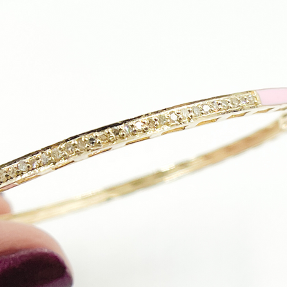 KG104. 14K Solid Gold Enamel Bangle with Diamonds