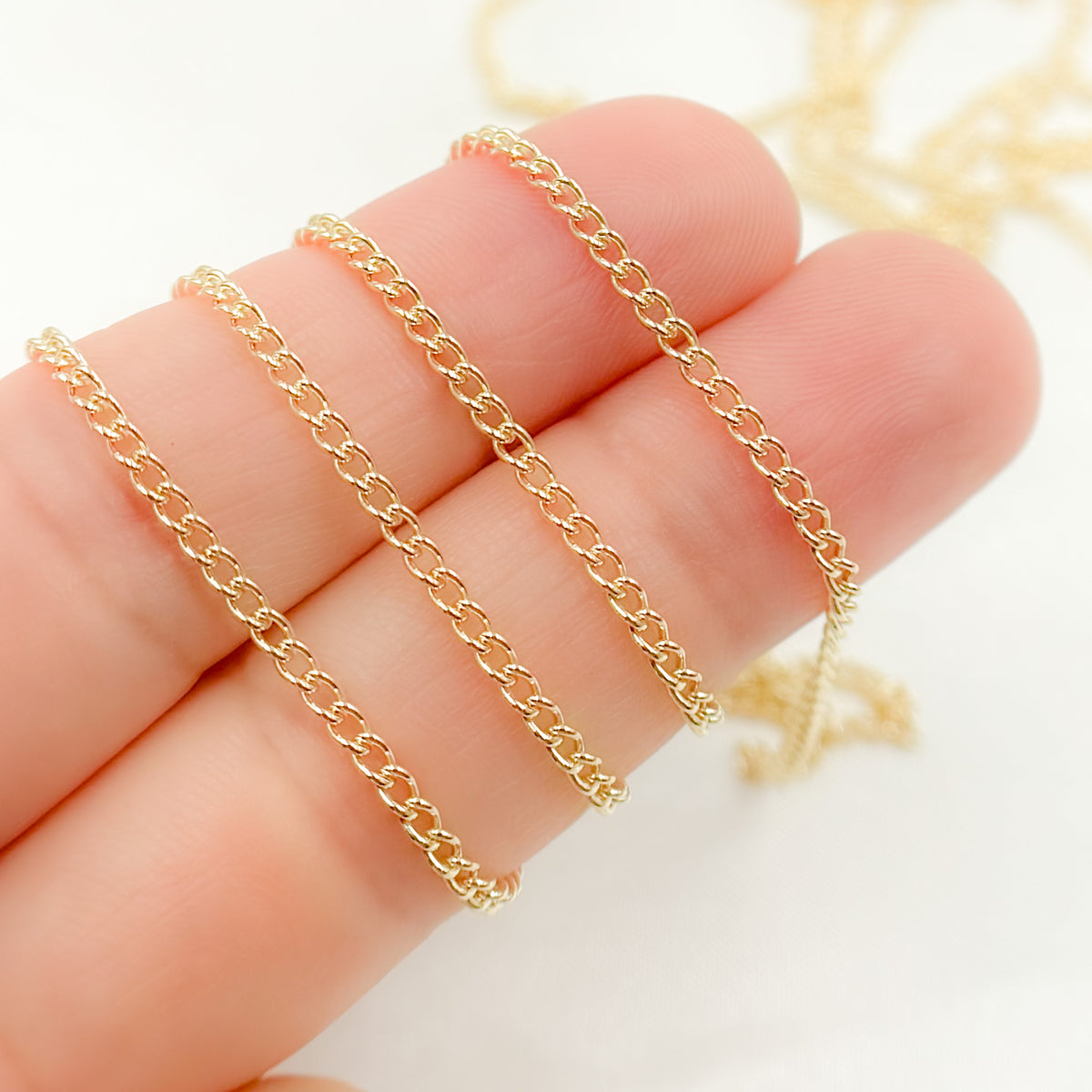 14K Solid Gold Smooth Curb Chain