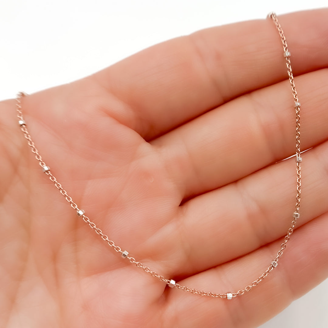 Z36RGSF. Sterling Silver Rose Satellite Chain with Silver Cube
