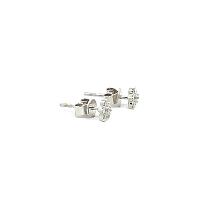 ER412616W. 14k Solid White Gold Diamond Flower Studs