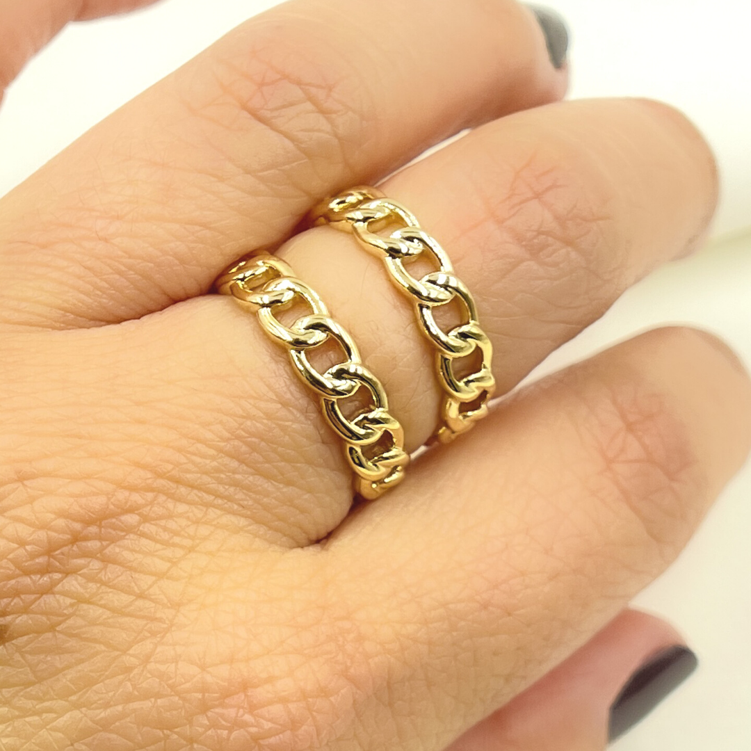 14K Solid Yellow Gold Chain Link Ring. RAZ01411
