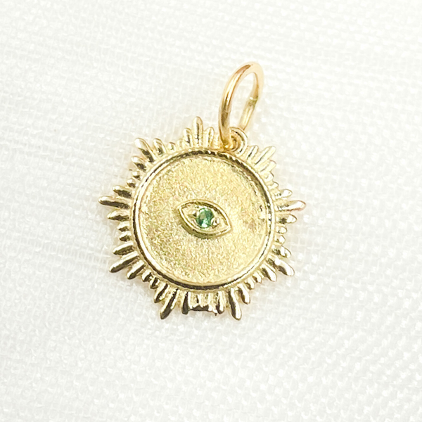 14K Gold Diamond Evil Eye Sun Charm. GDP425