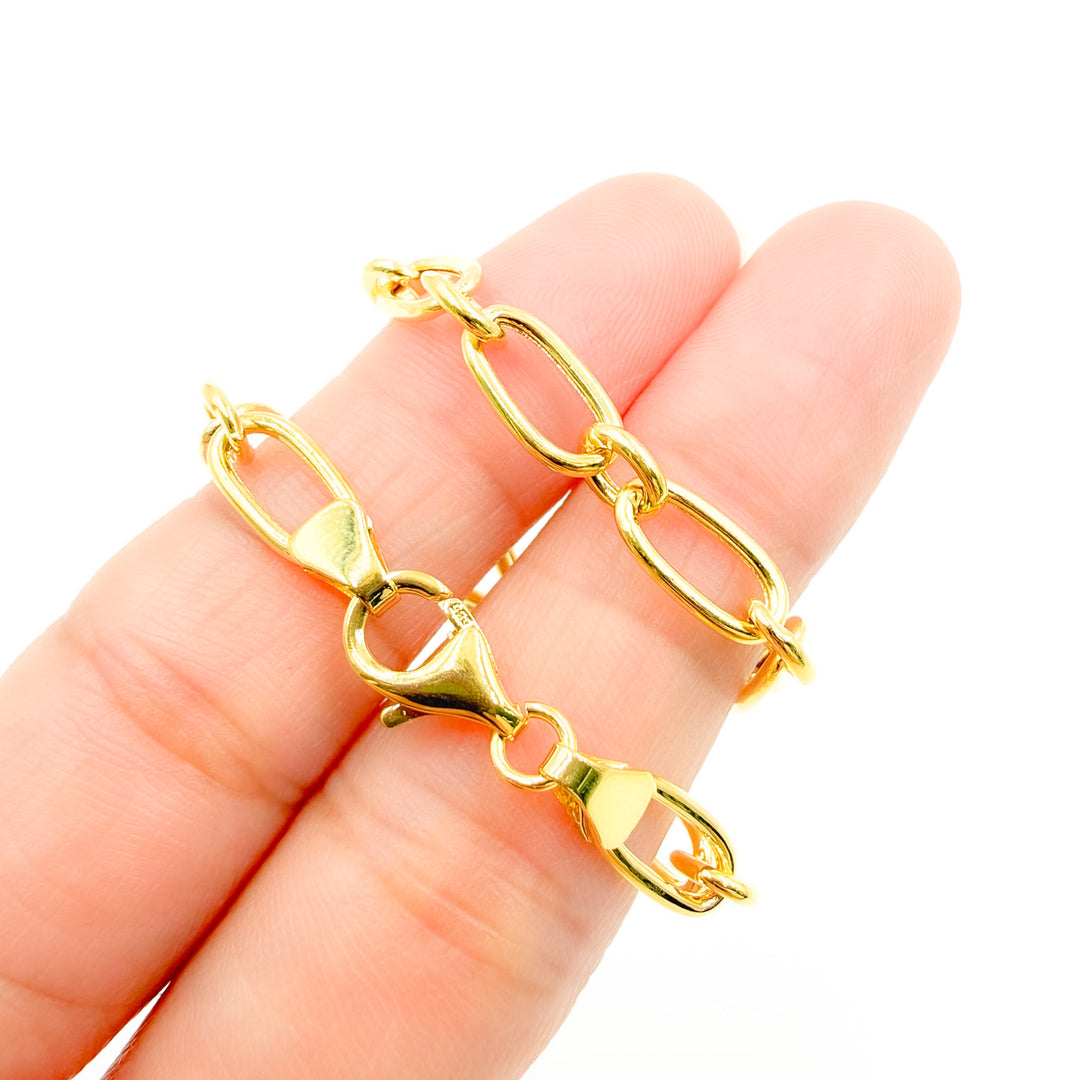 120HVR1234001BR. 14K Solid Yellow Gold Hollow Long and Three Short Link Bracelet