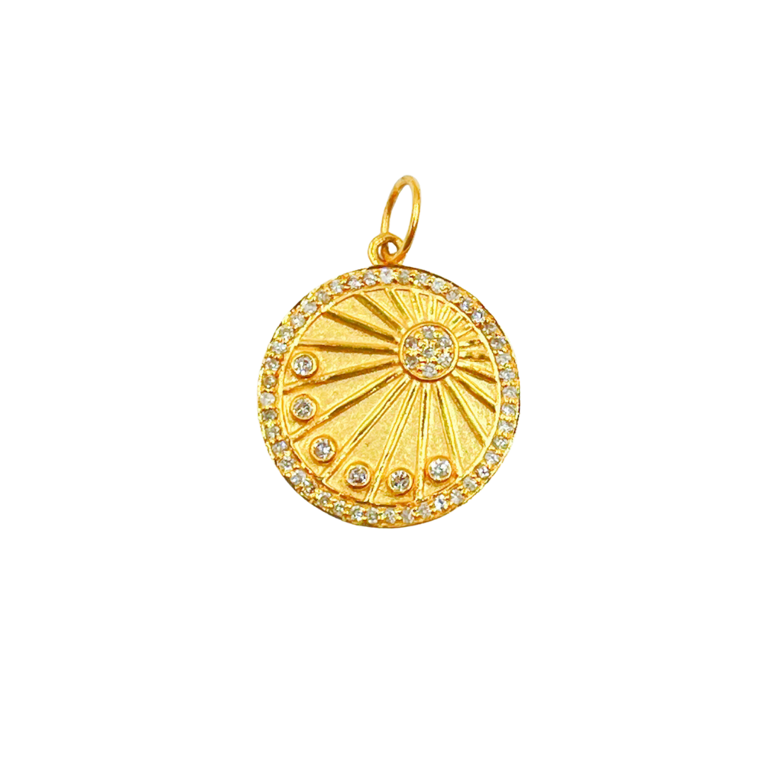 14K Solid Gold with Diamonds Circle Charm. GDP267