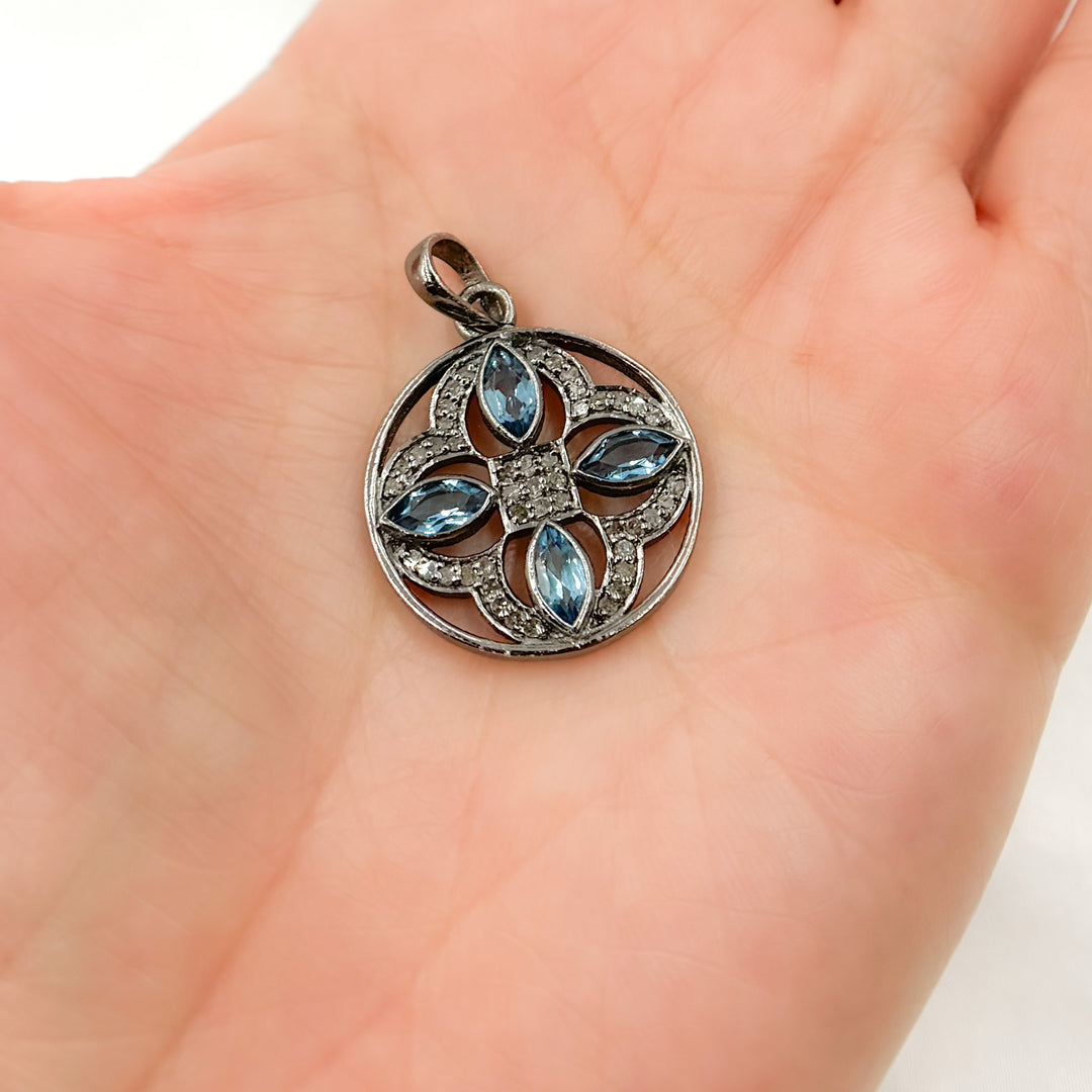 DP194. Diamond Sterling Silver Round Pendant with Gemstone