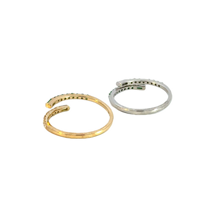 14K Solid Gold Double Band Diamond and Emerald Ring