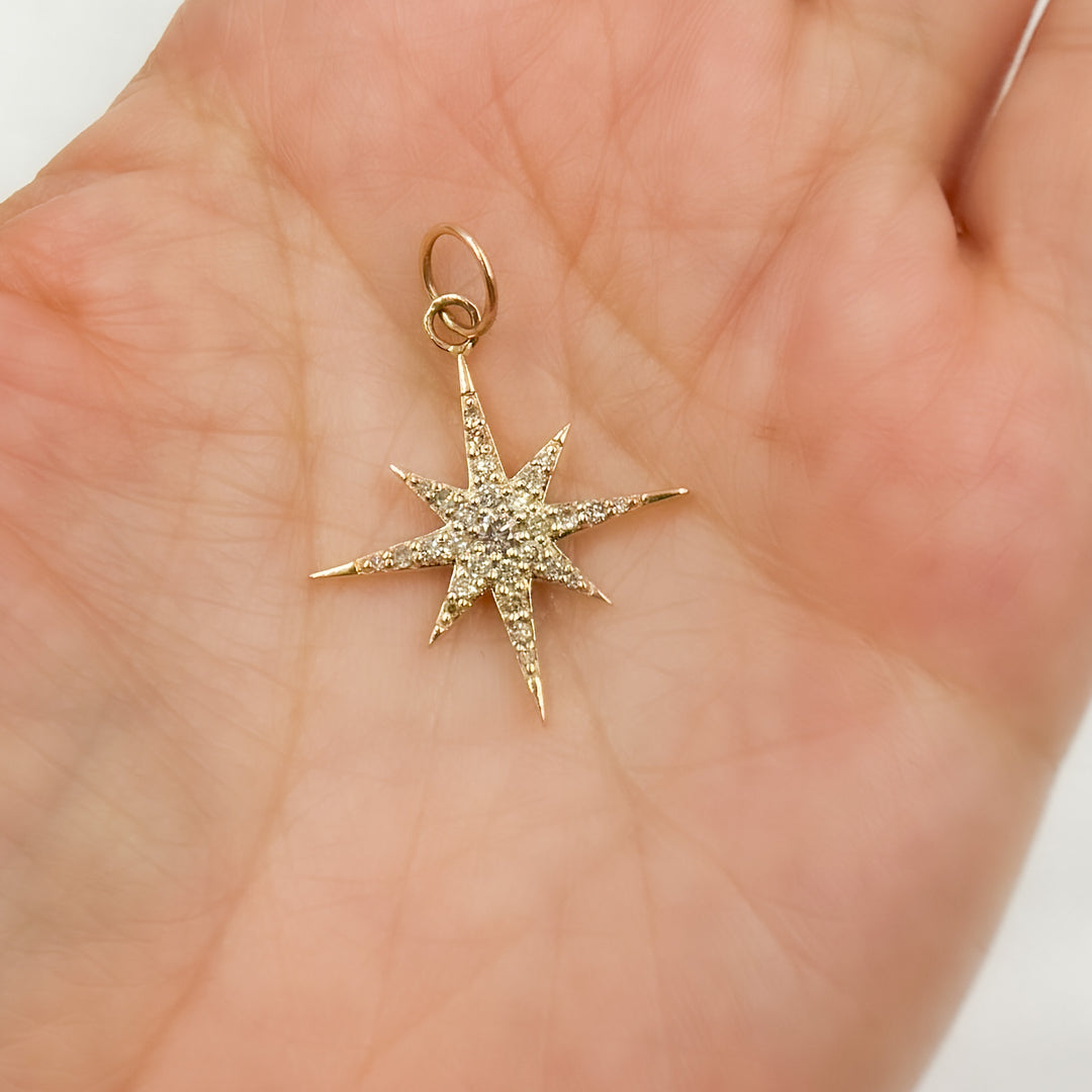 14K Solid Gold Diamond Star Charm. GDP382