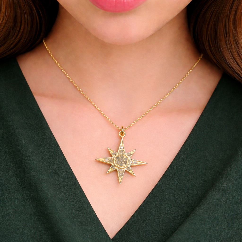 GDP208. 14K Solid Gold Diamond Star Charm