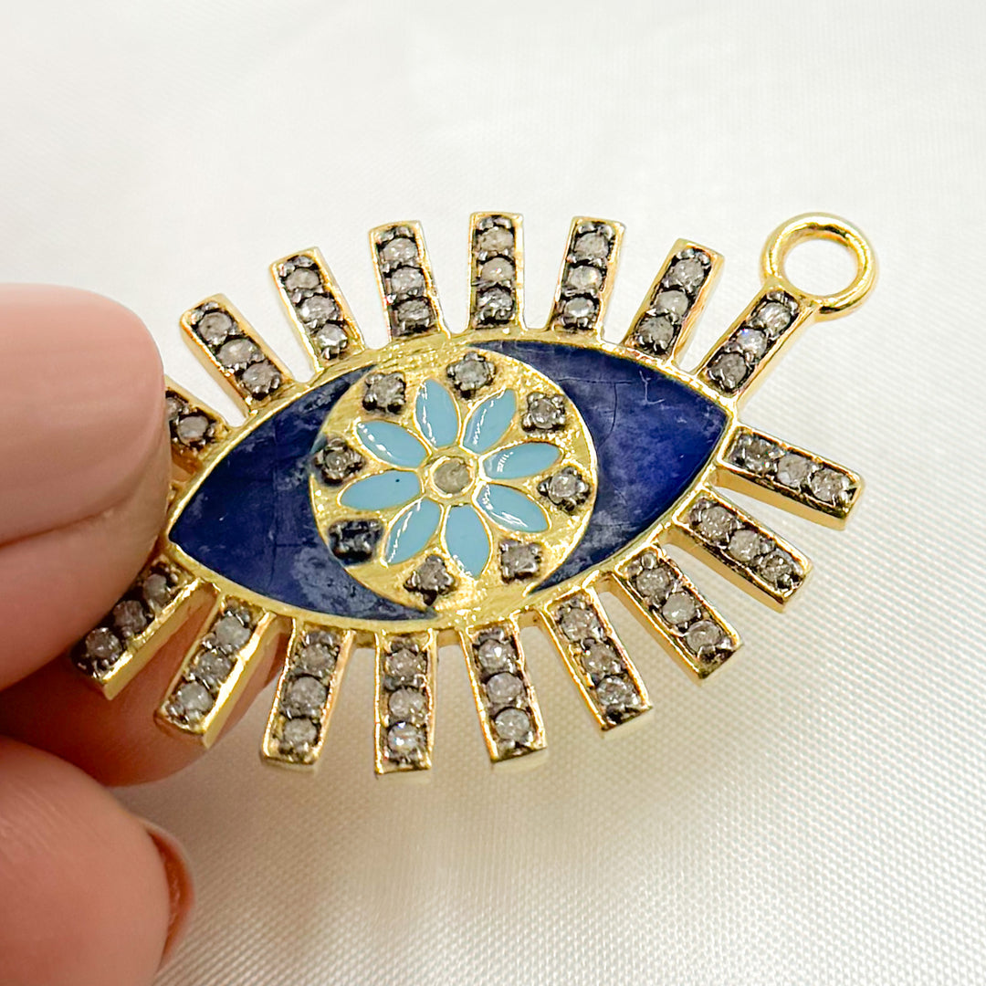 DC513A. Diamond Sterling Silver Eye Flower Enamel Pendant