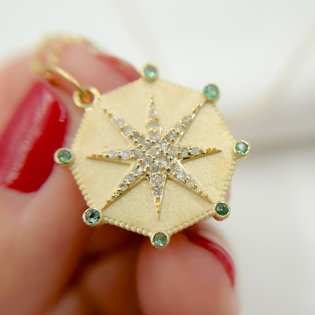 14k Solid Gold Diamond and Gemstone Star Charm. GDP615