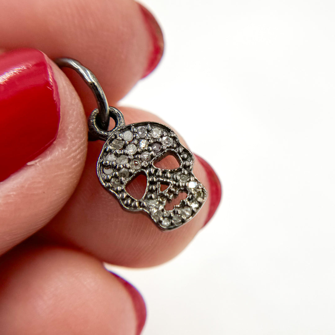 DC024. Diamond Sterling Silver Skull Charm