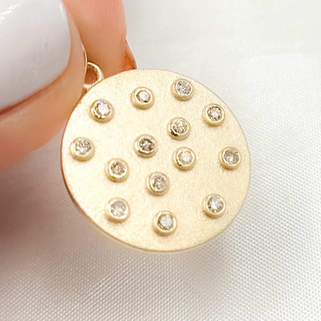 GDP204. 14K Solid Gold Diamond Round Charm