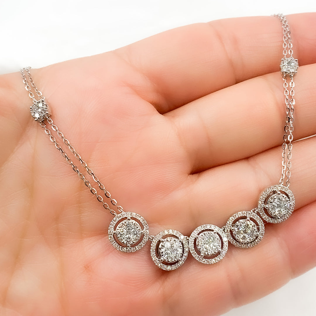 14K Solid White Gold Diamond Necklace. NK112603