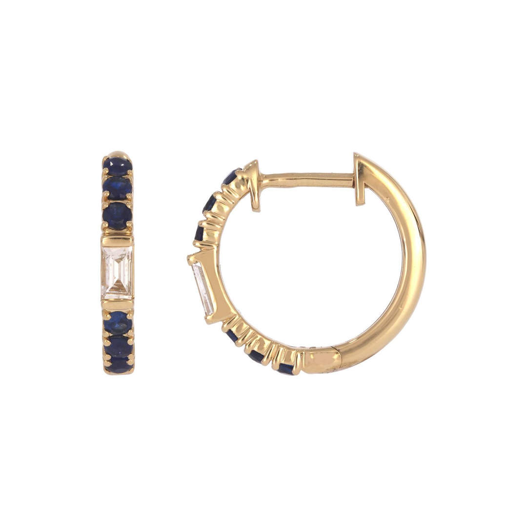 EHE57441. 14K Solid Gold Diamonds and Gemstone Hoops