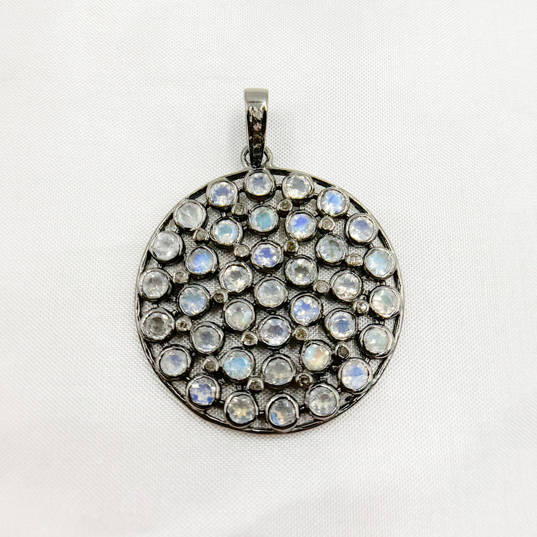 DSP075. Diamond Sterling Silver Round Pendant with Gemstone