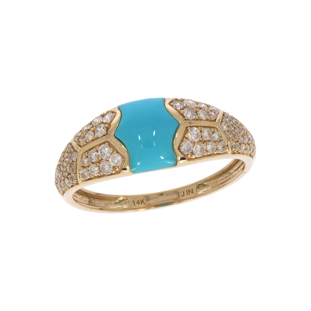 DRN05816TQ. 14k Solid Gold Turquoise and Diamond Fancy Ring