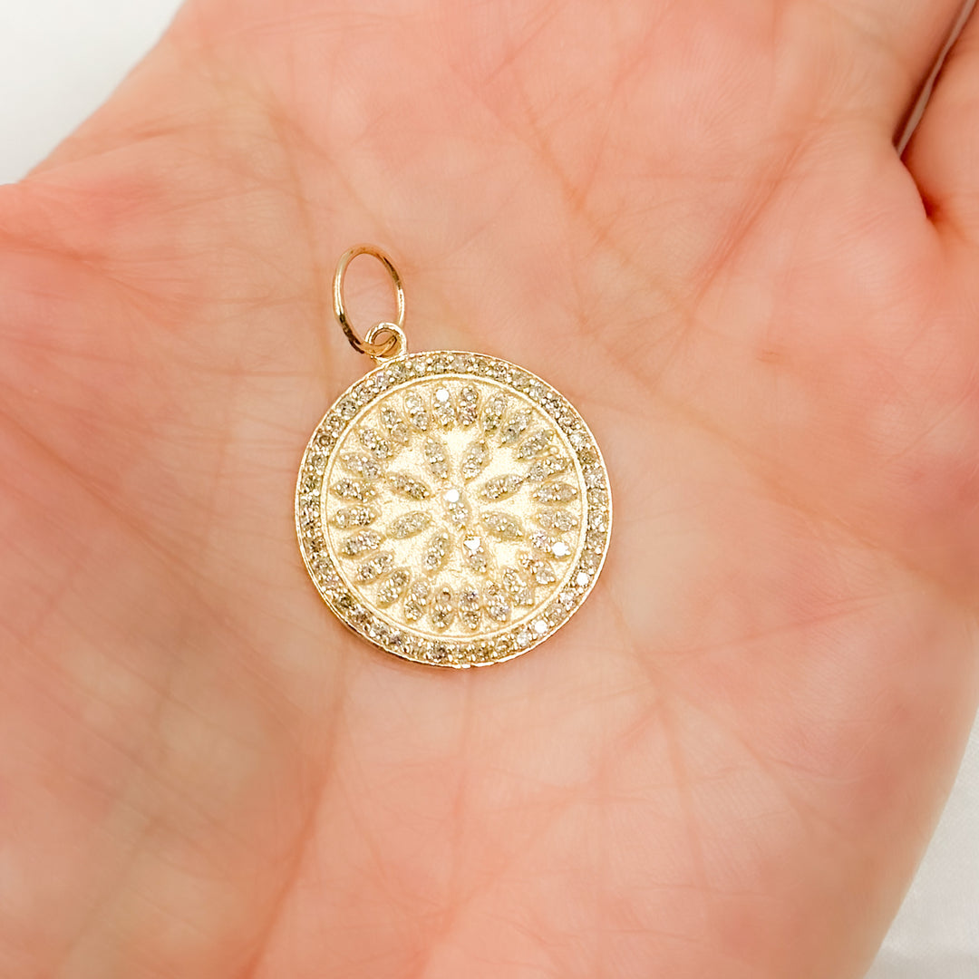 GDP162. 14K Solid Gold Diamond Round Charm