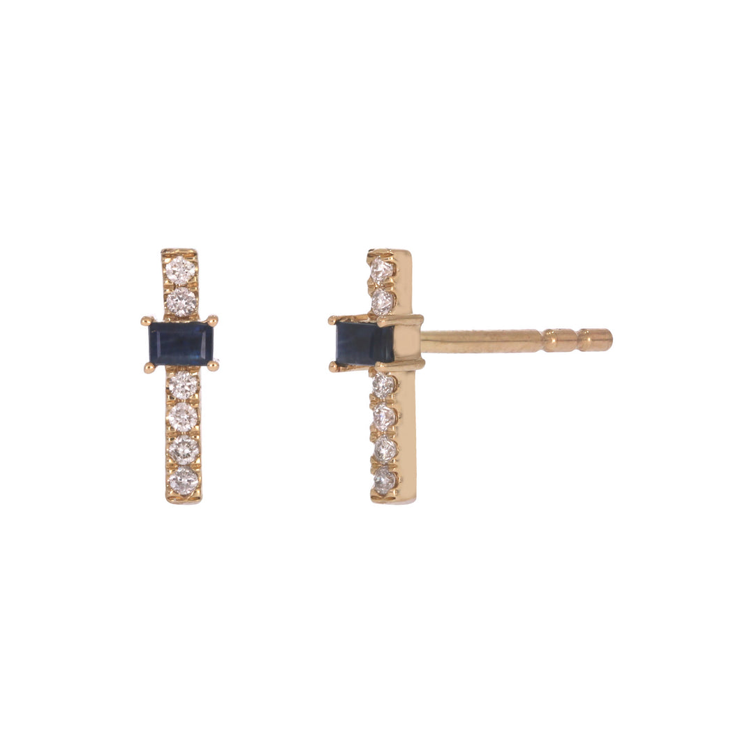 EFA54275. 14K Solid Gold Diamond and Gemstone Bar Stud Earrings