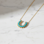 Load image into Gallery viewer, NFE72951TQ. 18K Solid Gold Turquoise Horseshoe Necklace