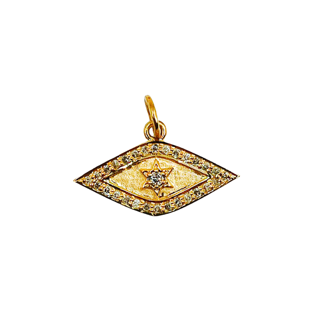 14K Solid Gold with Diamonds Evil Eye Shape Charm. GDP35