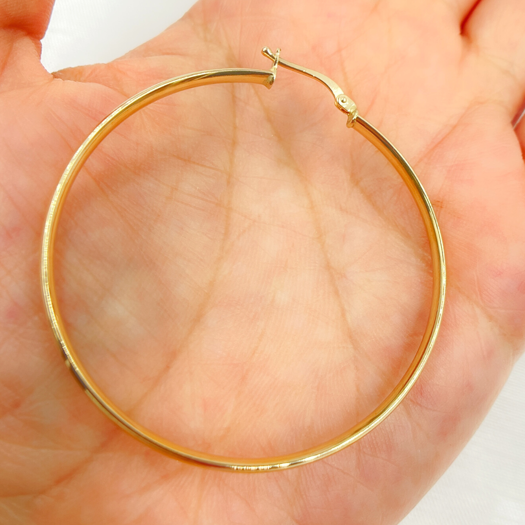 GER159. 14K Solid Gold Hollow Smooth Hoop