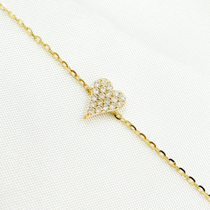 BR401902. 14k Solid Gold Diamond Heart Bracelet