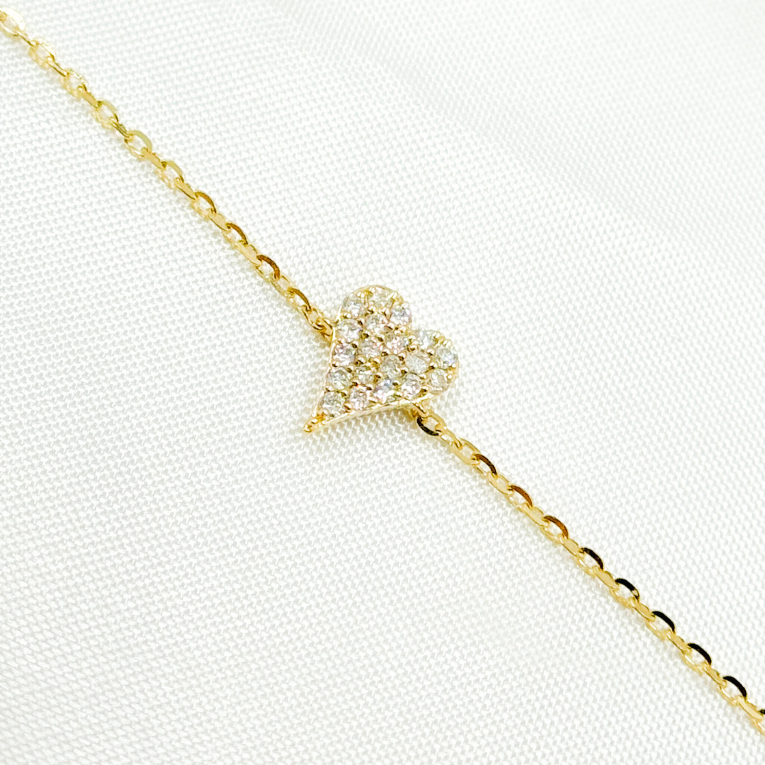 BR401902. 14k Solid Gold Diamond Heart Bracelet