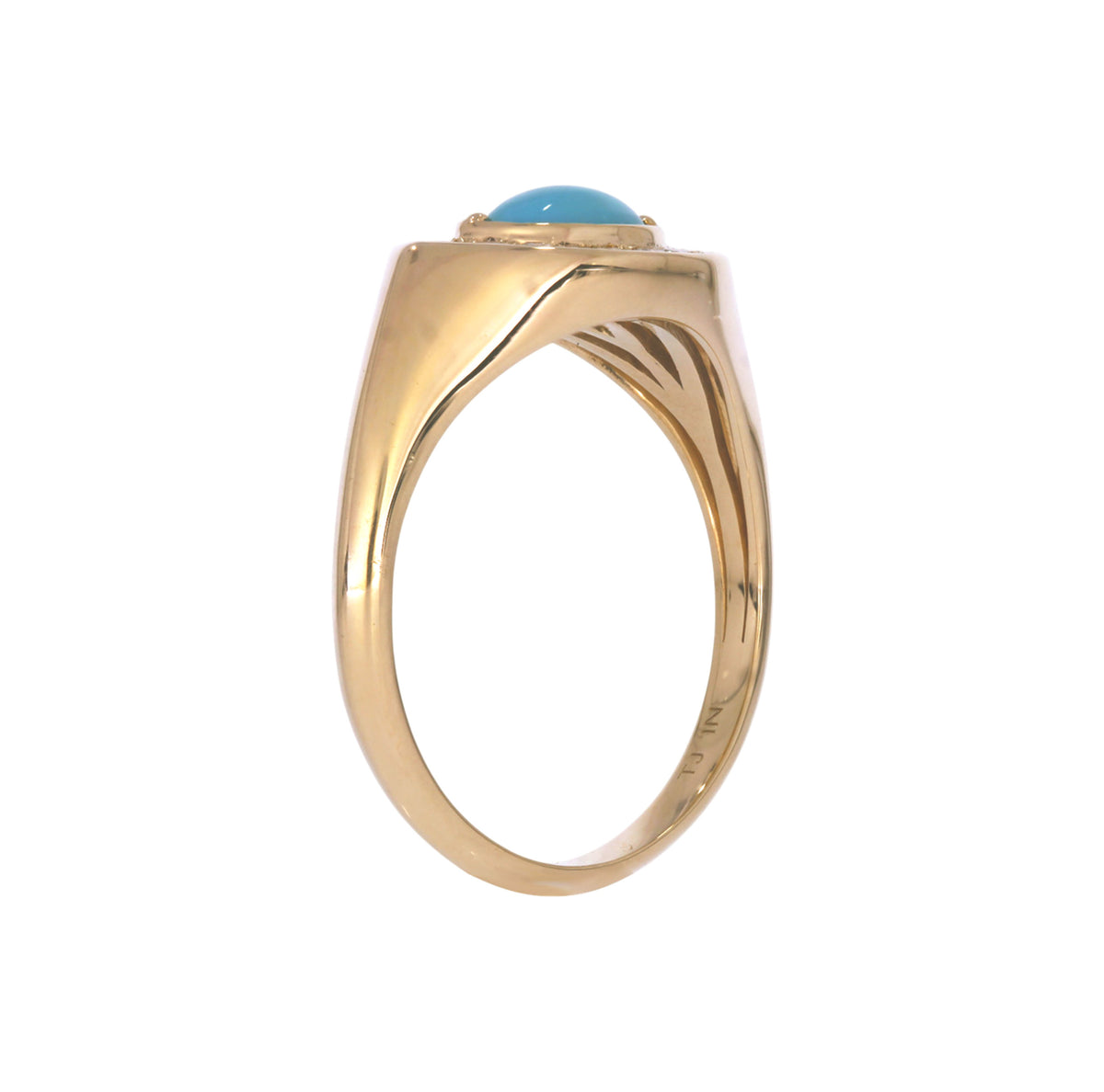 CR96516TQ8X4. 14K Solid Gold Diamond and Turquoise Oval Ring