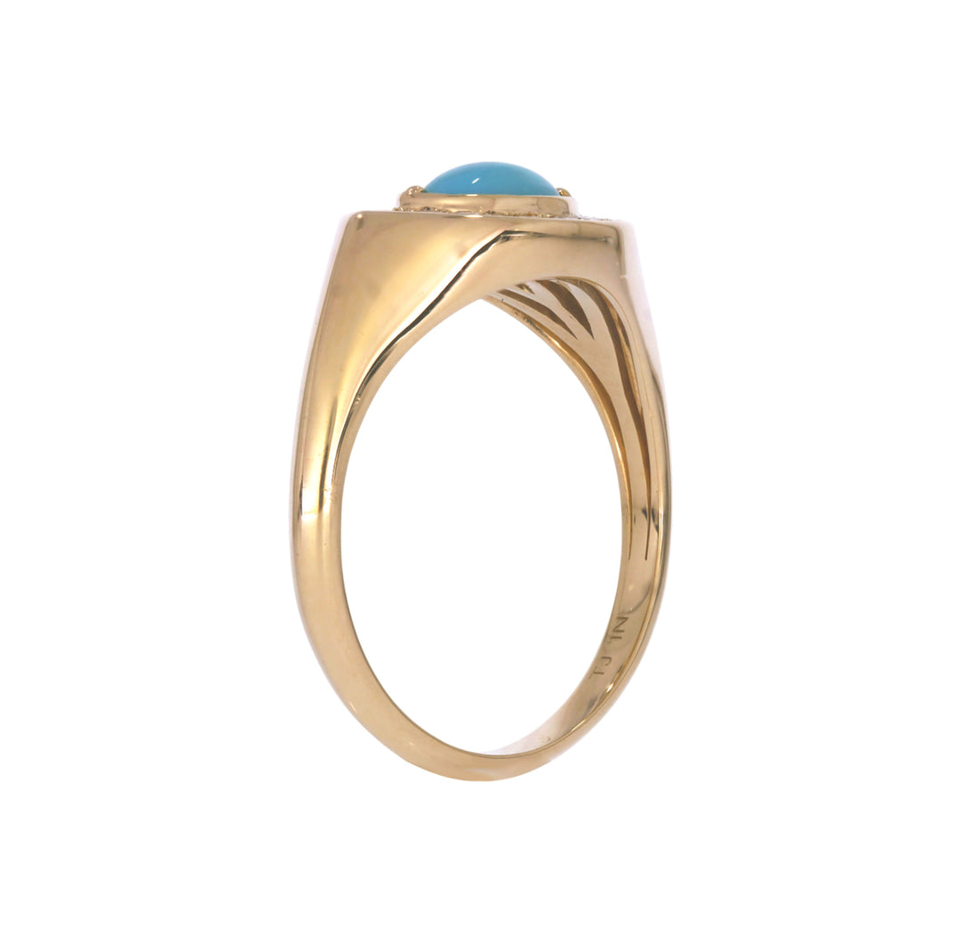 CR96516TQ8X4. 14K Solid Gold Diamond and Turquoise Oval Ring
