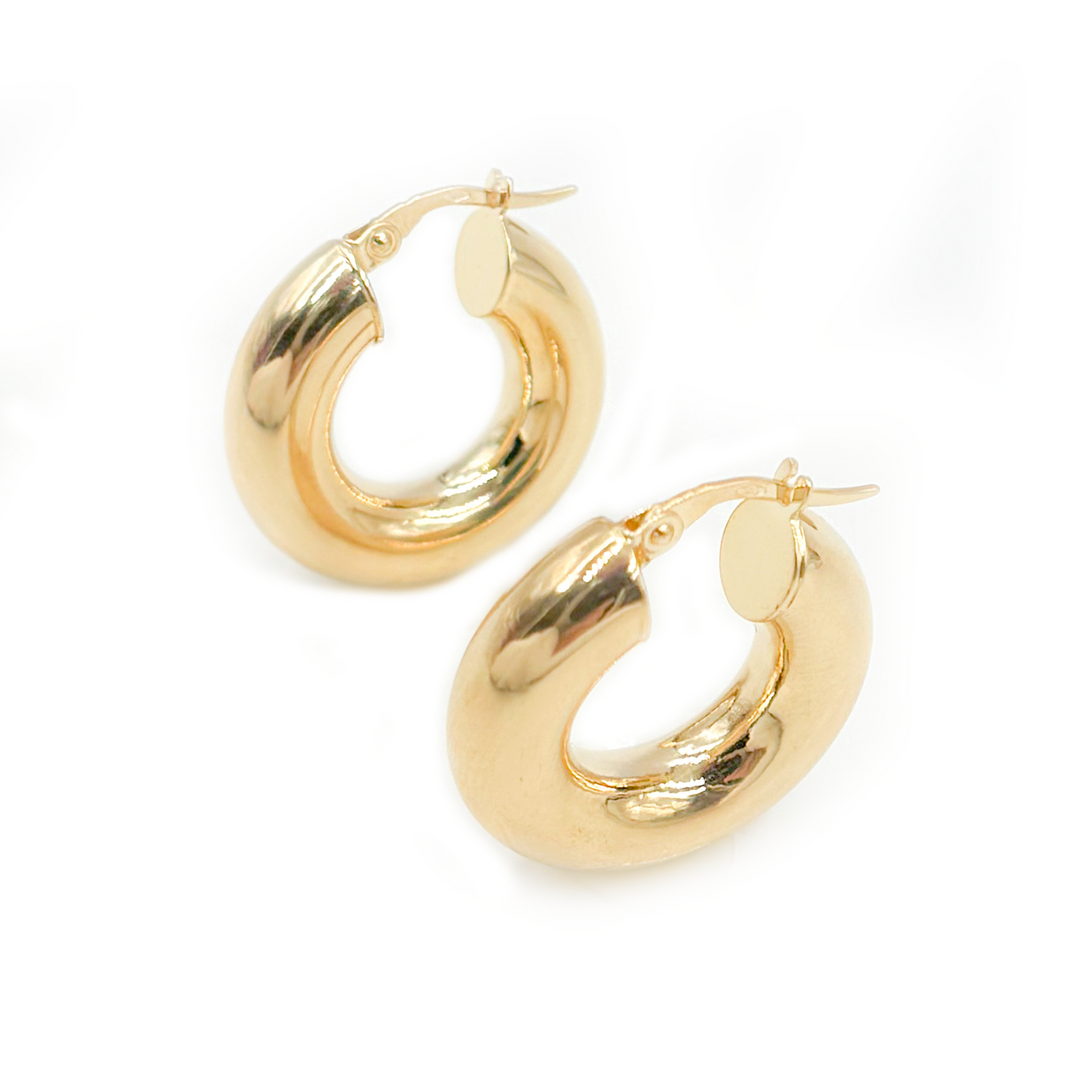 15850000047. 14K Solid Gold Chunky Hollow Hoop Earrings