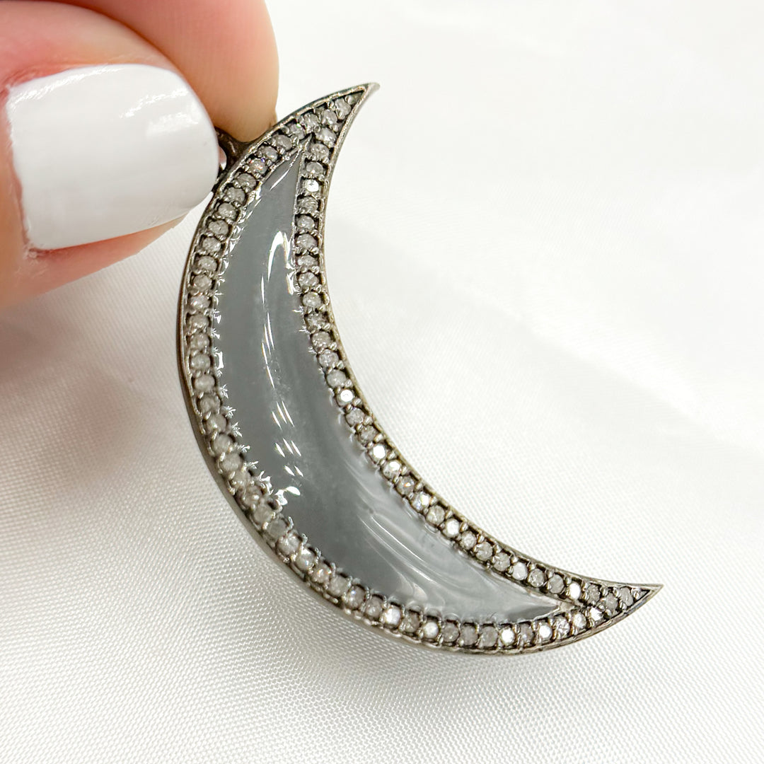 DP476A. Diamond Sterling Silver Moon Enamel Pendant