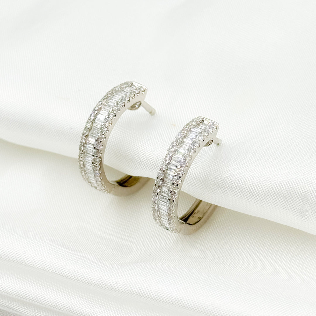 HP112186W. 14k Solid White Gold Diamond Baguette Hoops