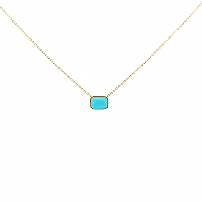 NT410755. 14K Solid Gold Rectangular Gemstone Fancy Tiny Necklace