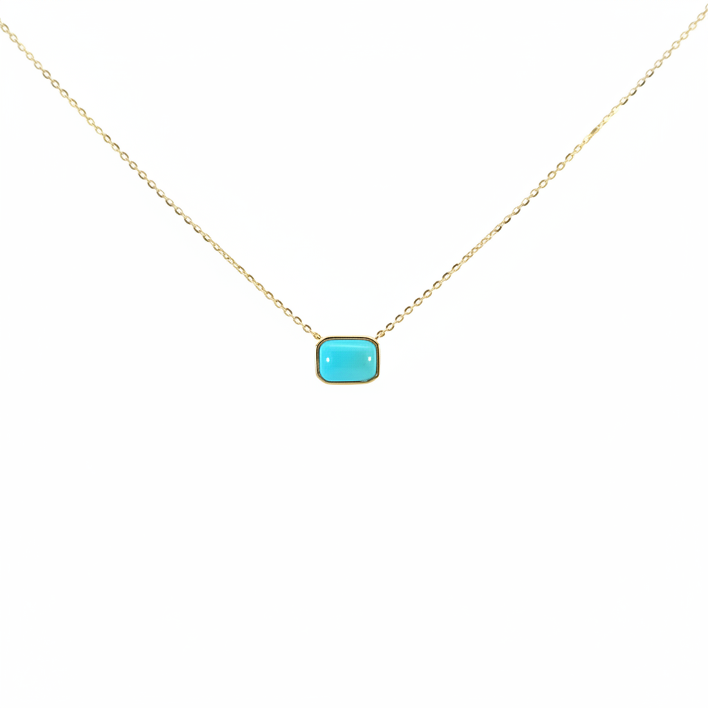 NT410755. 14K Solid Gold Rectangular Turquoise Fancy Tiny Necklace