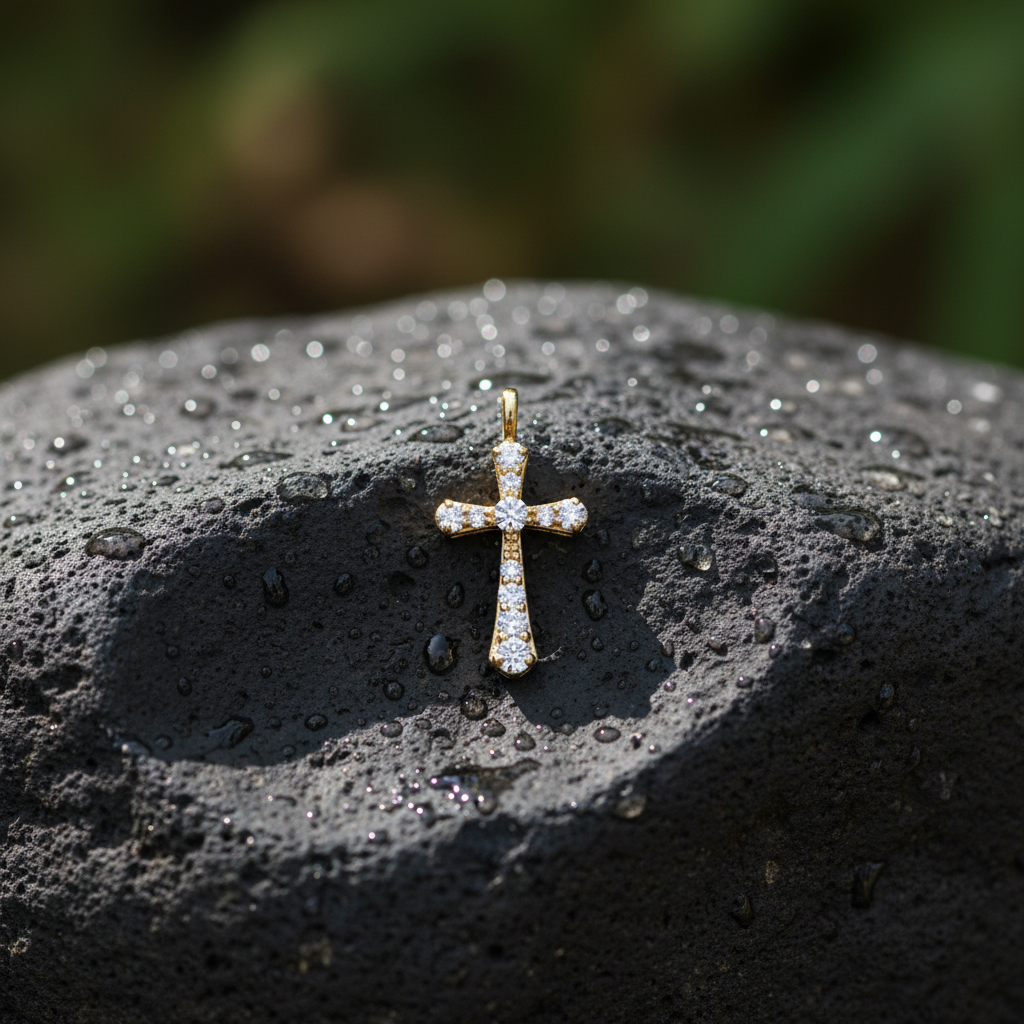 PN423271Y14DI1. 14K Solid Gold Cross Diamond Charm