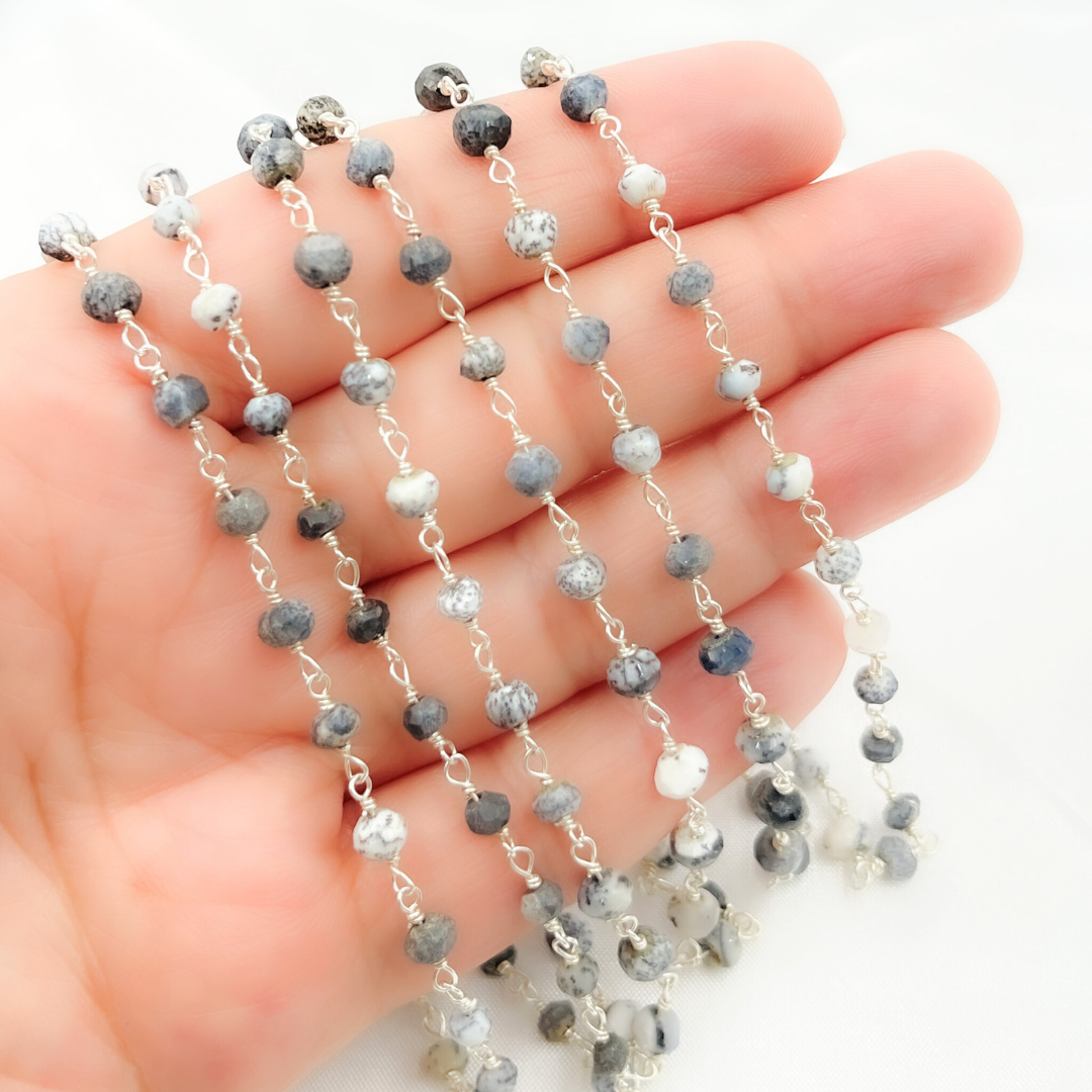 DEN14. Dendrite Opal 925 Sterling Silver Wire Chain