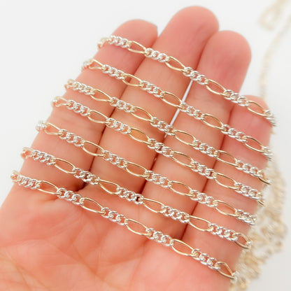 XM3331CTT. Gold Filled and Sterling Silver Long and Short Curb Link Chain