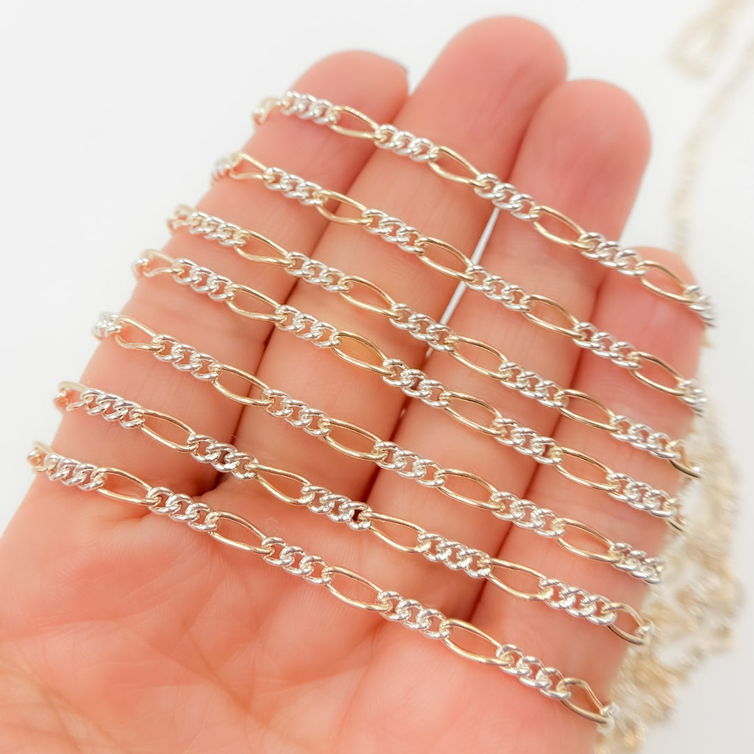3331CTT. Gold Filled and Sterling Silver Long and Short Curb Link Chain