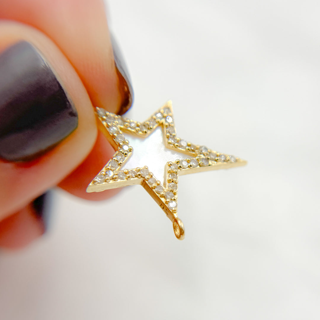 14k Solid Gold Diamond & Mother of Pearl Star Charm. GDP667