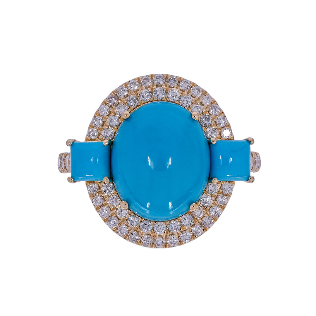 CR97318TQ12X10. 18K Solid Gold Diamond & Turquoise Ring