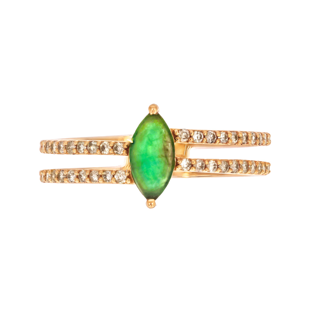 14K Solid Gold Diamond and Emerald Spiral Marquise Ring. CR96469EM8X4