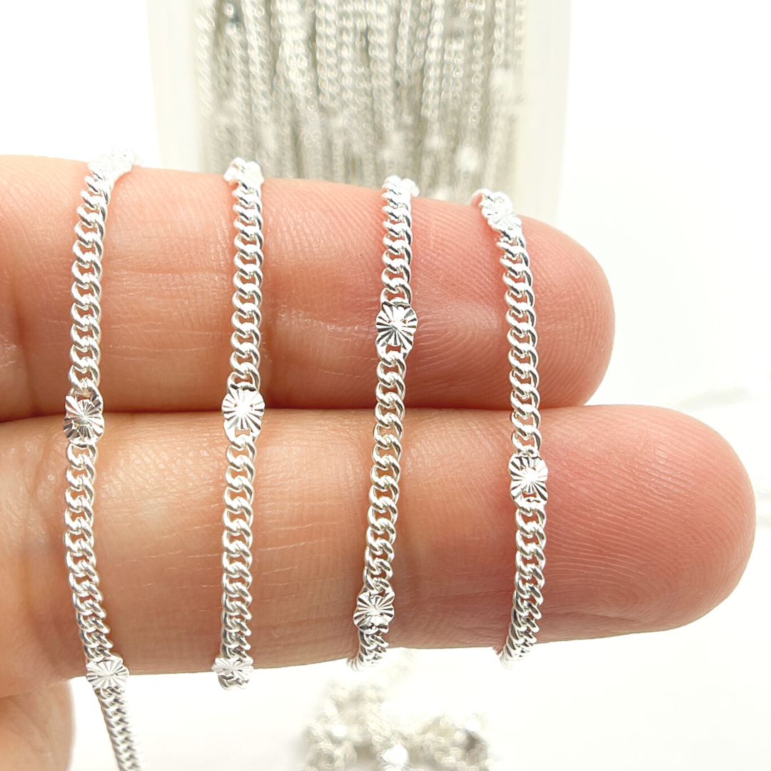 925 Sterling Silver Curb Chain with Diamond Cut Link. 67S7SS