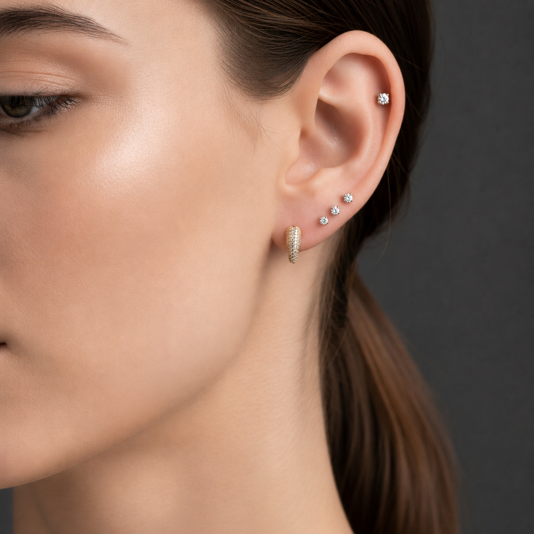 EFI53689. 14k Solid Gold Diamond Horn Studs Earrings