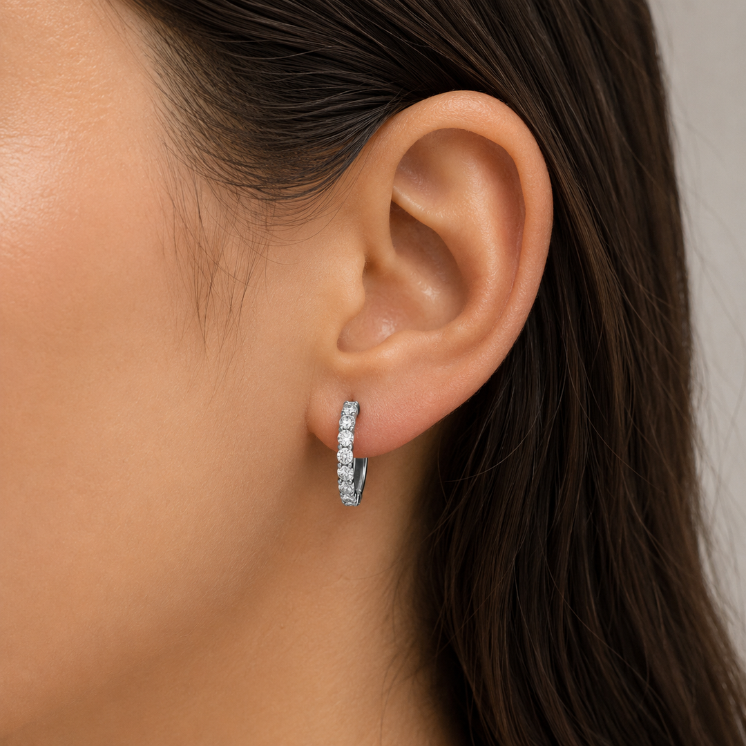 EHB56424. 14K Solid Gold Diamond Hoop Earring.