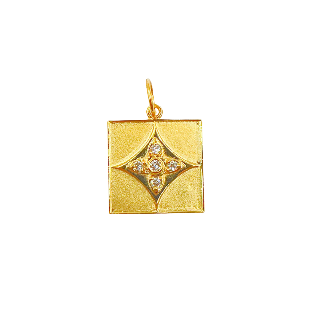 14K Solid Gold Charm Square Pendant with Diamonds. GDP335