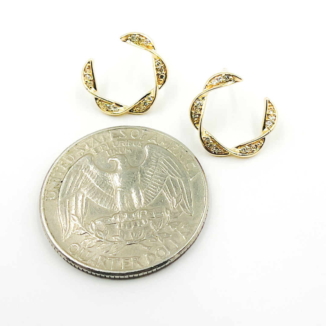 14K Solid Gold and Diamonds Semi Circle Earrings. EFB52071