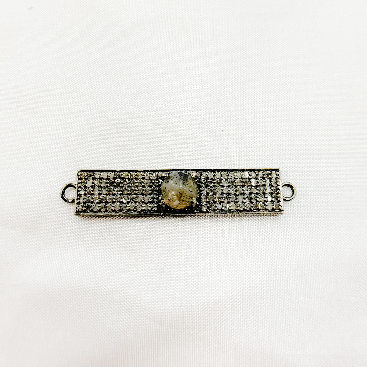 DC9. Silver Diamond and Gemstone Rectangle Connector