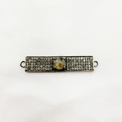 DC9. Silver Diamond and Gemstone Rectangle Connector